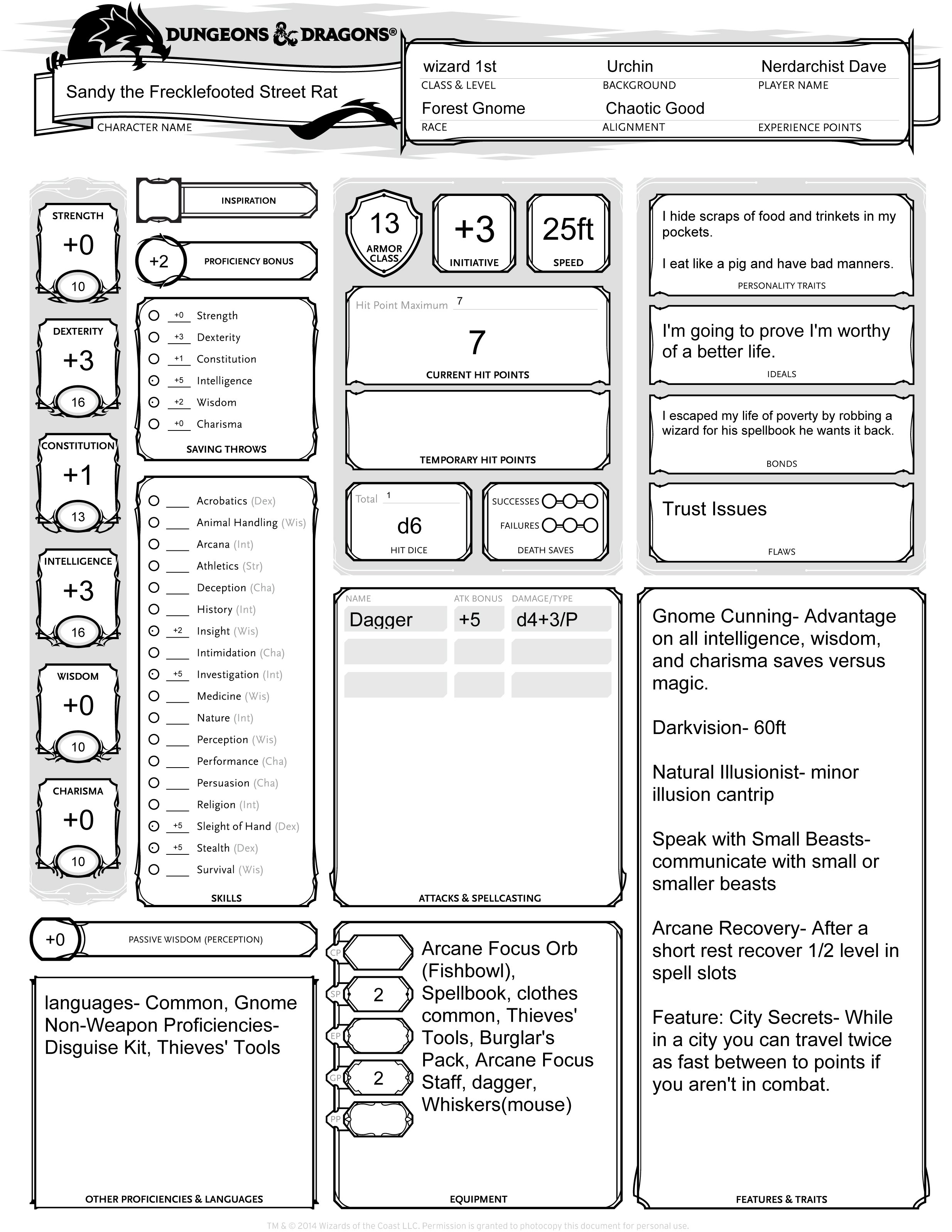5th edition dungeons and dragons races crafting a gnome