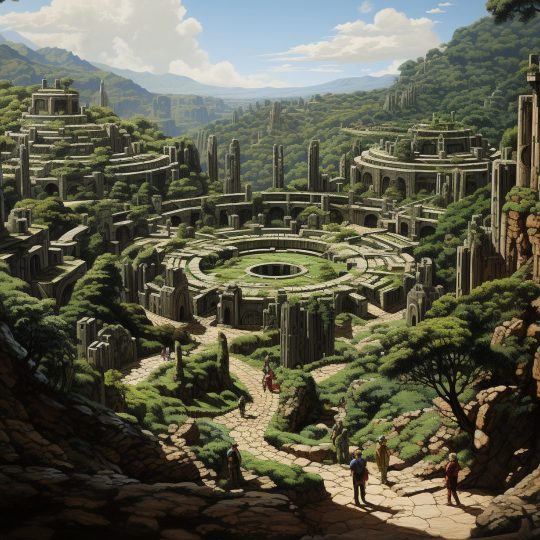 Group of D&D adventurers entering a labyrinth