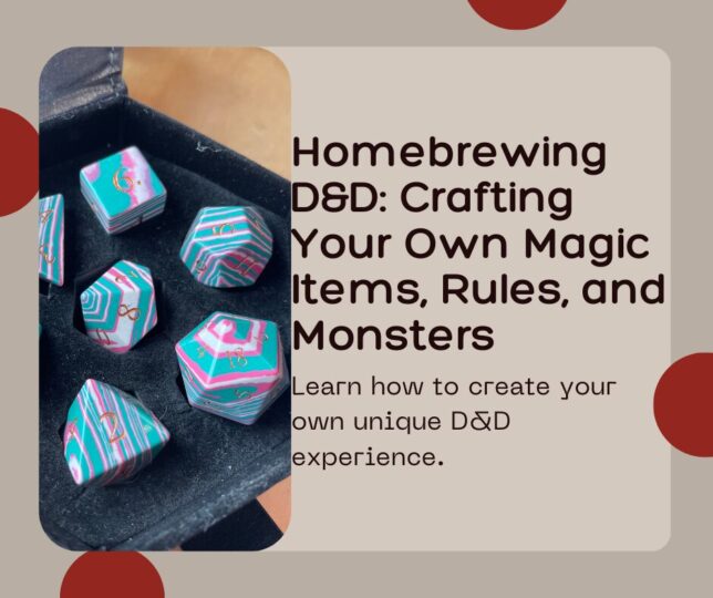 Title Card for D&D Ideas Home Brew featuring D&D dice.